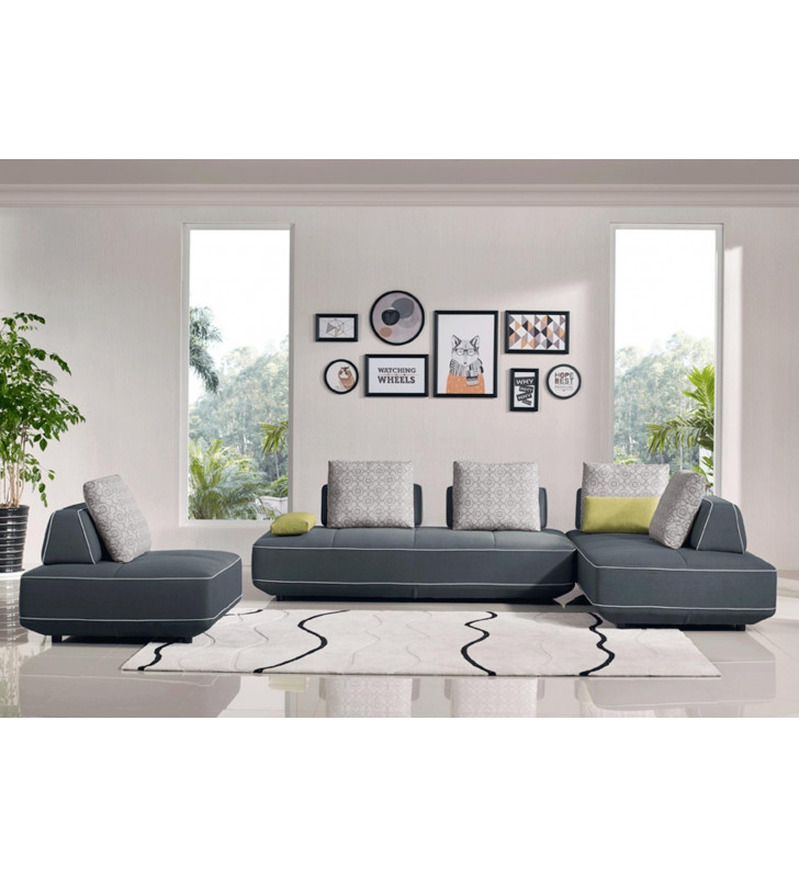 Grey Fabric Modular Sectional Sofas & Chair Set 3Pcs Contemporary ESF Blackberry 