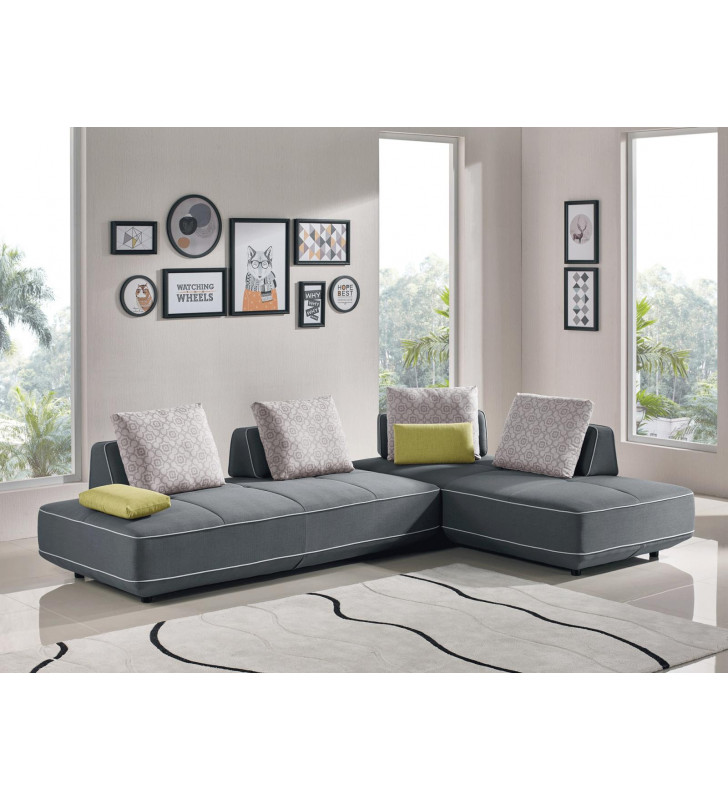 Grey Fabric Modular Sectional Sofa Bed 2Pcs Contemporary ESF Blackberry 