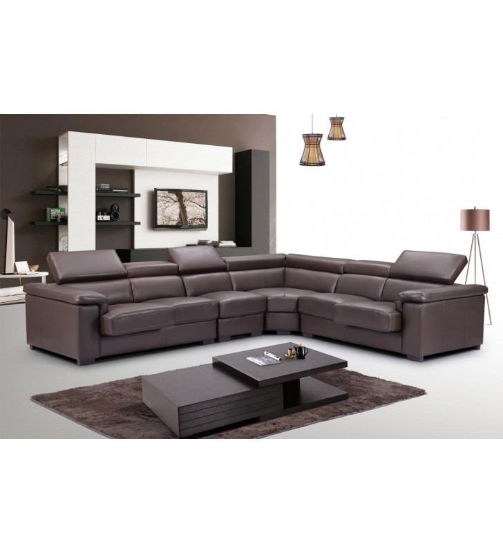 ESF 2605 Brown Top-grain Leather Luxury Sectional Sofa Contemporary Modern