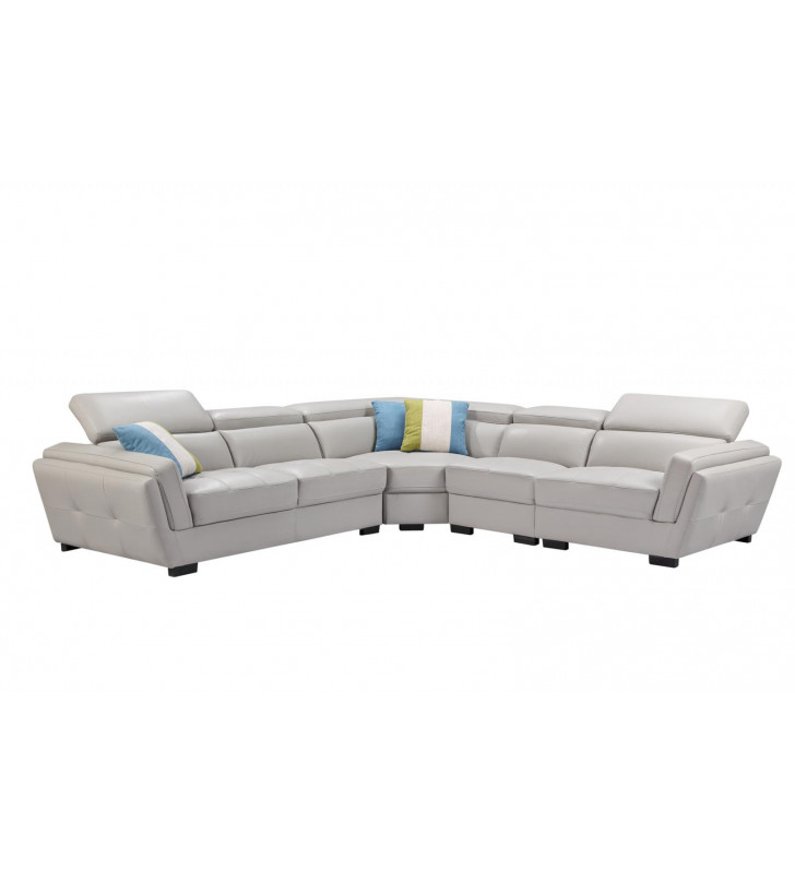 ESF 2566 Light Grey Top-grain Leather Modular Sectional Sofa Contemporary Modern