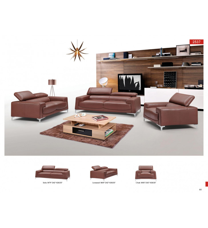 Saddle Brown Top-grain Leather Sofa Set 3Pcs Contemporary ESF 2537 