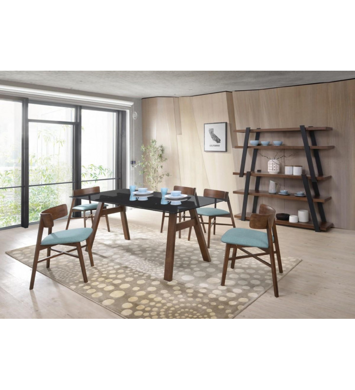 Walnut Dining Set 8 Pcs w/ Bookshelf VIG Modrest Travis & Tobias Contemporary 