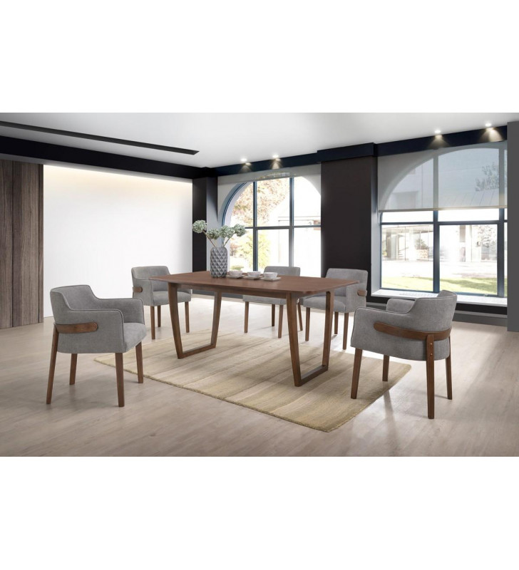 Walnut & Grey Fabric Dining Set 7 Pcs VIG Modrest Jordan Modern Contemporary 