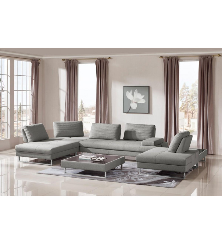 Grey Fabric Sectional Sofa & 2 Coffee Tables 3Pcs VIG Divani Casa Baxter Modern 