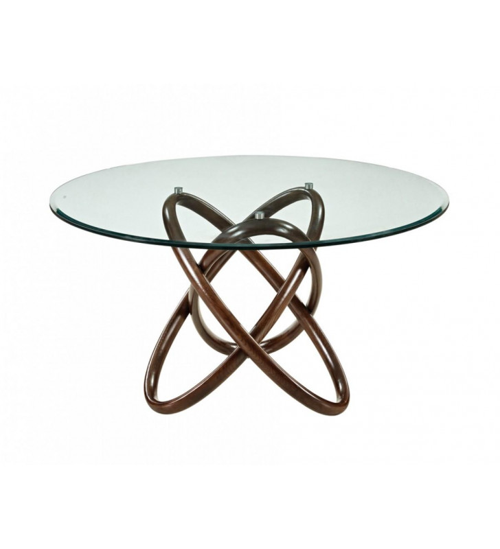 VIG Modrest Mason Round Glass Walnut Dining Table Striking Contemporary Modern 