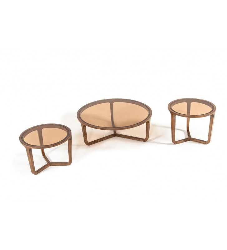 VIG Modrest Jordi Walnut Tempered Tawny Glass Top Coffee Table Set 3Pcs Modern 