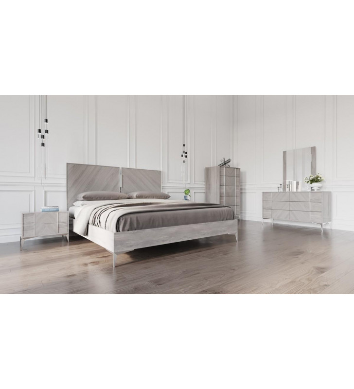 VIG Nova Domus Alexa Premium Italian Glossy Grey Queen Bedroom Set 5Pcs Modern