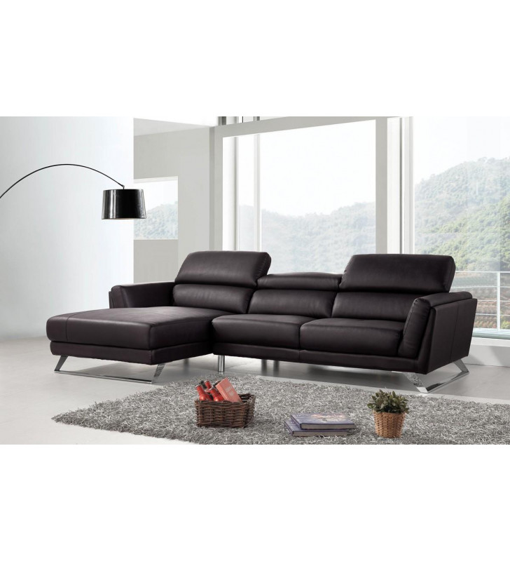 VIG Divani Casa Doss Modern Black Eco-Leather Sectional Sofa Left Facing Chaise 