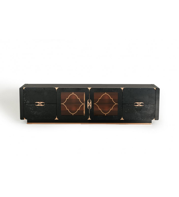 Luxury Glossy Black Crocodile & Rosegold TV Stand VIG A&X Talin Modern 