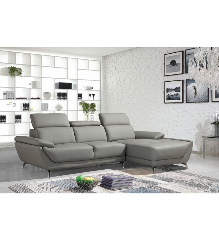 VIG Divani Casa Sterling Modern Grey Eco-Leather Sectional Sofa Right Hand Chase