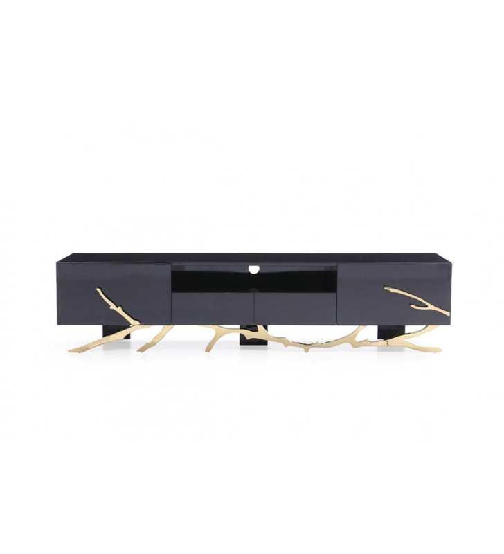 Glossy Black & Champagne Gold TV Stand VIG Modrest Legend Modern Contemporary