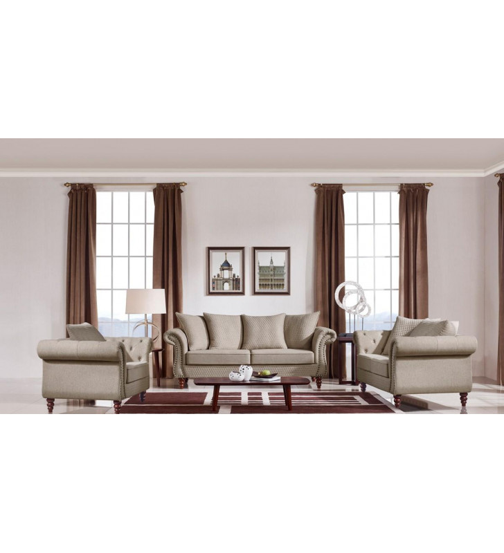 Beige Fabric Tufted Sofa Set 3Pc VIG Divani Casa Nadine Transitional Classic