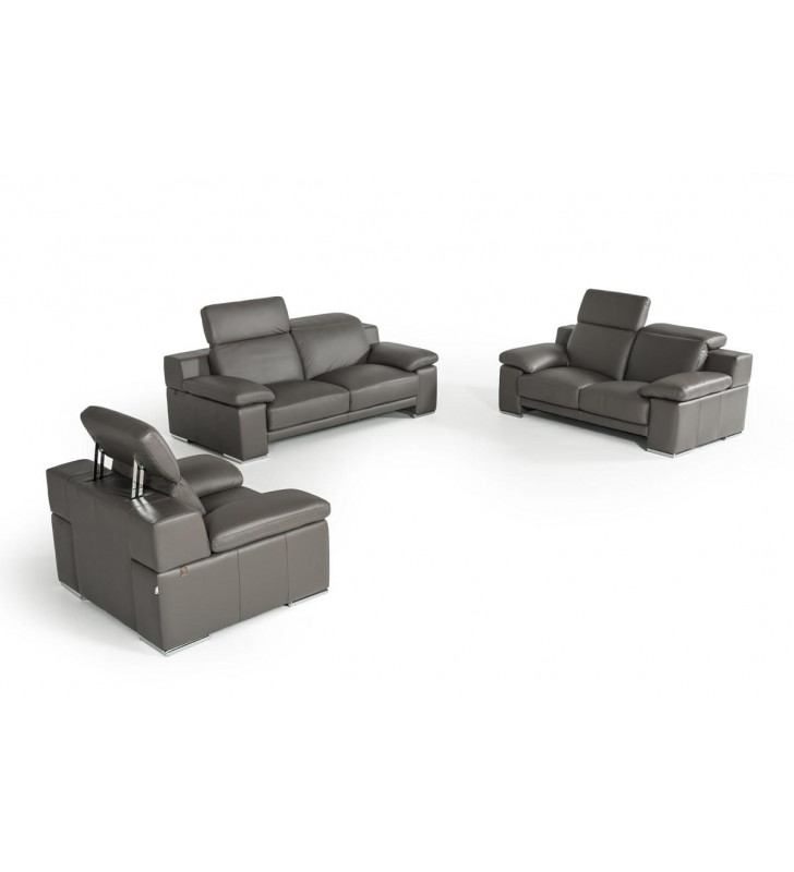 Dark Grey Full Italian Leather Sofa Set 3Pcs VIG Estro Salotti Evergreen Modern 