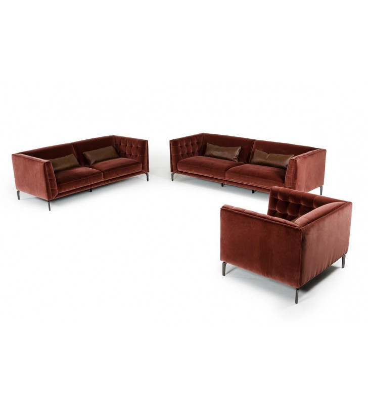 VIG Divani Casa Ansted Modern Brown Velour Fabric Sofa Set 3Pcs Contemporary
