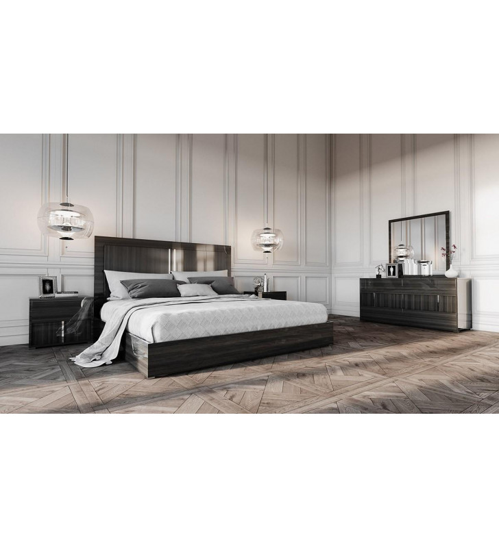 VIG Modrest Ari Italian Modern Grey Lacquer King Bedroom Set 5 Pcs Made In Italy