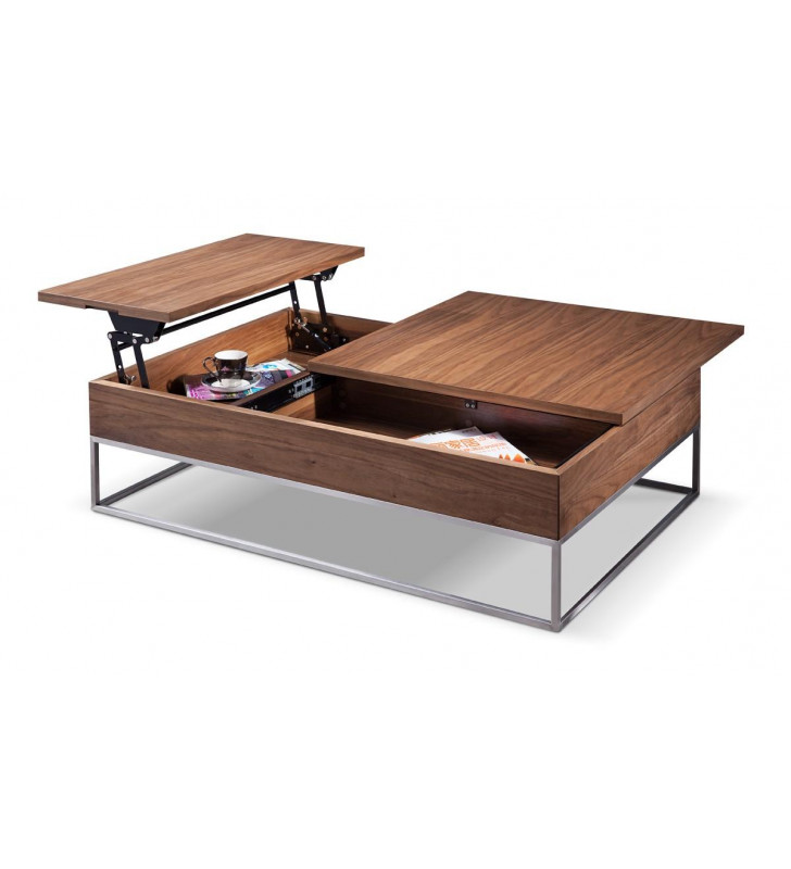 Modern Walnut Veneer Finish Coffee Table w/ Storage VIG Modrest Telson
