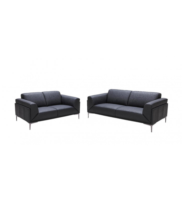 Black Premium Italian Leather Sofa & Loveseat Set 2Pcs Modern J&M Knight