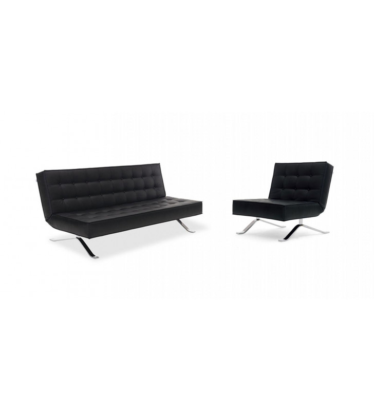 Black Faux Leather Sofa Bed & Chair Set 2Pcs Contemporary J&M JK044 