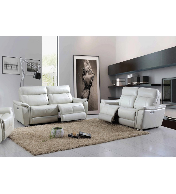 Light Grey Top Grain Leather Electric Recliner Sofa Set 2Pcs Contemporary ESF 1705
