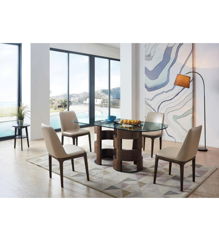 Tempered Glass & Vinyl Dining Table Set 5Pcs Contemporary ESF 1601-DT 1638-DC 
