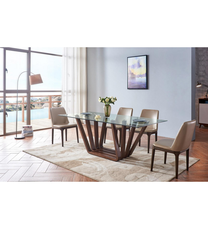 Tempered Glass & Vinyl Dining Table Set 5Pcs Contemporary ESF 1330 -DT 1638-DC