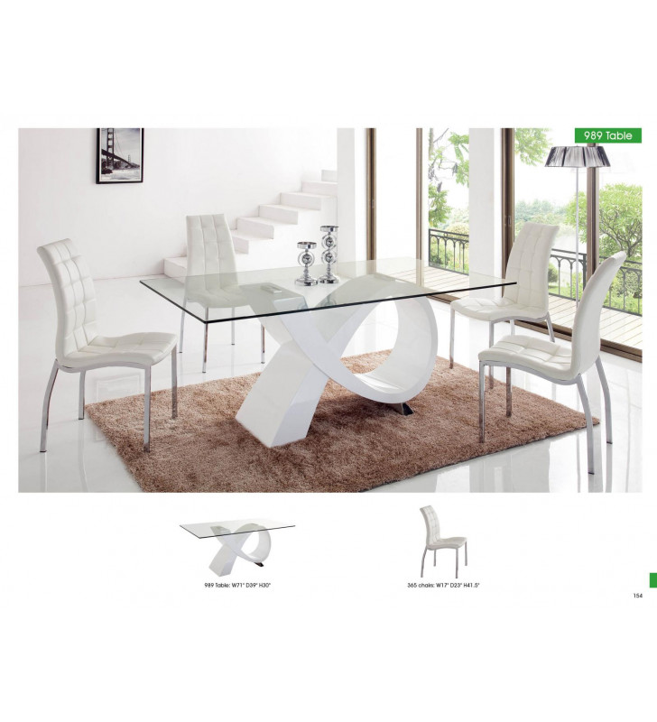 Rectangular Glass Top High Gloss Finish Dining Table Set 5Pcs ESF 989-DT 365-DC