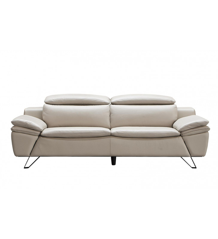 Light Grey Top-Grain Leather Sofa W/ Adjustable Headrests Contemporary ESF 973 