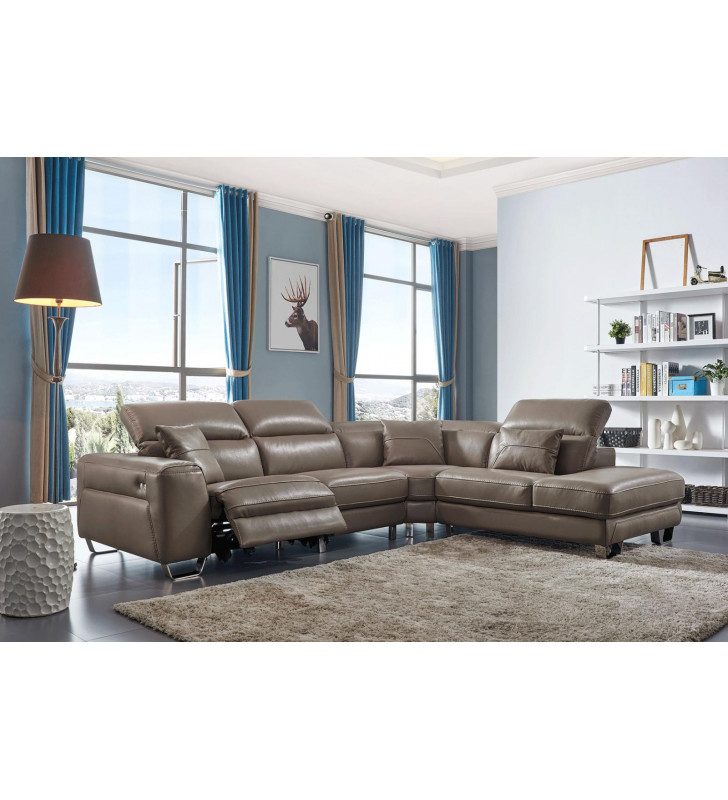 Brown Top-Grain Leather Electric Recliner Sectional Sofa Right Modern ESF 468 