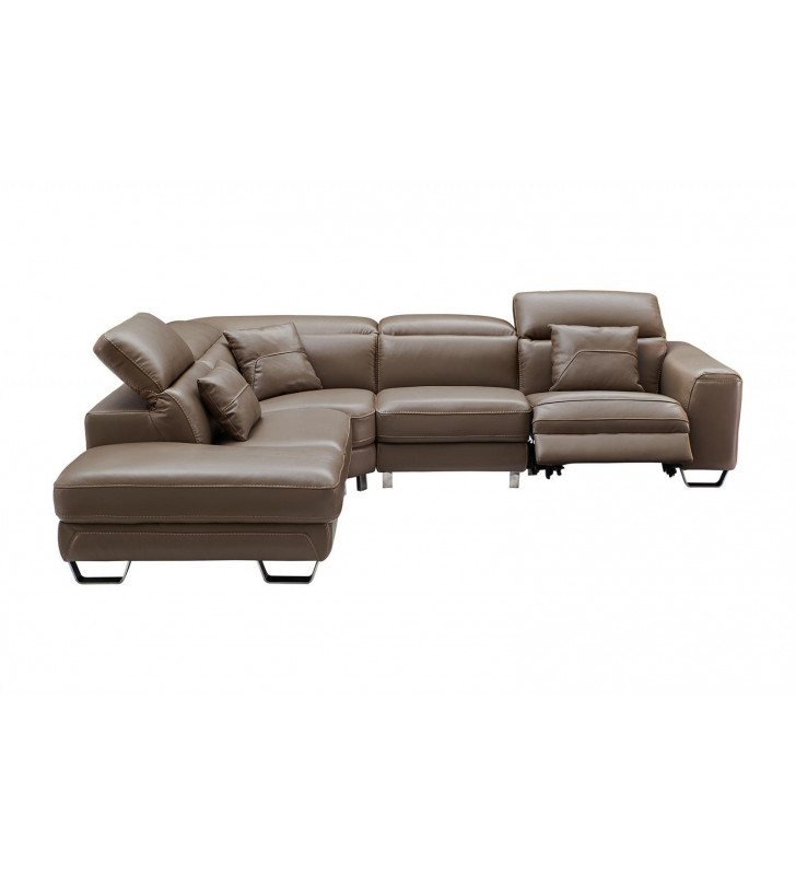 Brown Top-Grain Leather Electric Recliner Sectional Sofa Left Modern ESF 468 