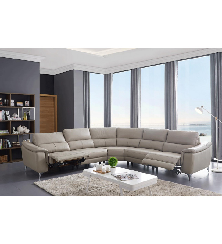 ESF 951 Light Grey Top-Grain Leather Electric Recliner Sectional Sofa Modern