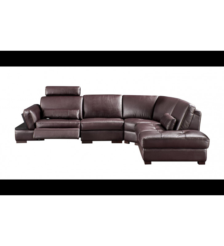 Brown Top-Grain Leather Electric Recliner Sectional Sofa Left Modern ESF 445 