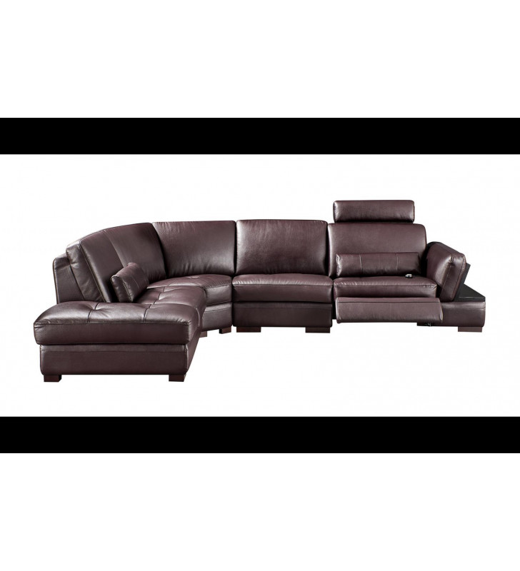Brown Top-Grain Leather Electric Recliner Sectional Sofa Right Modern ESF 445 