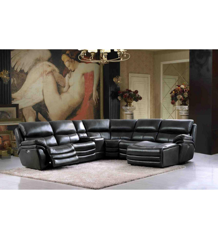 Grey Top-Grain Leather Electric Recliner Sectional Sofa Right Modern ESF 2711