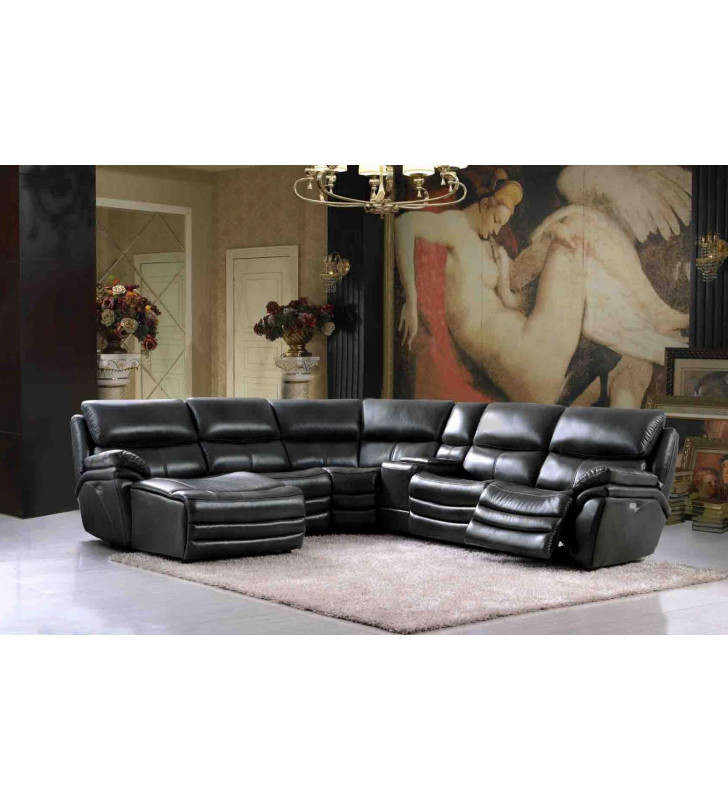 Grey Top-Grain Leather Electric Recliner Sectional Sofa Left Modern ESF 2711