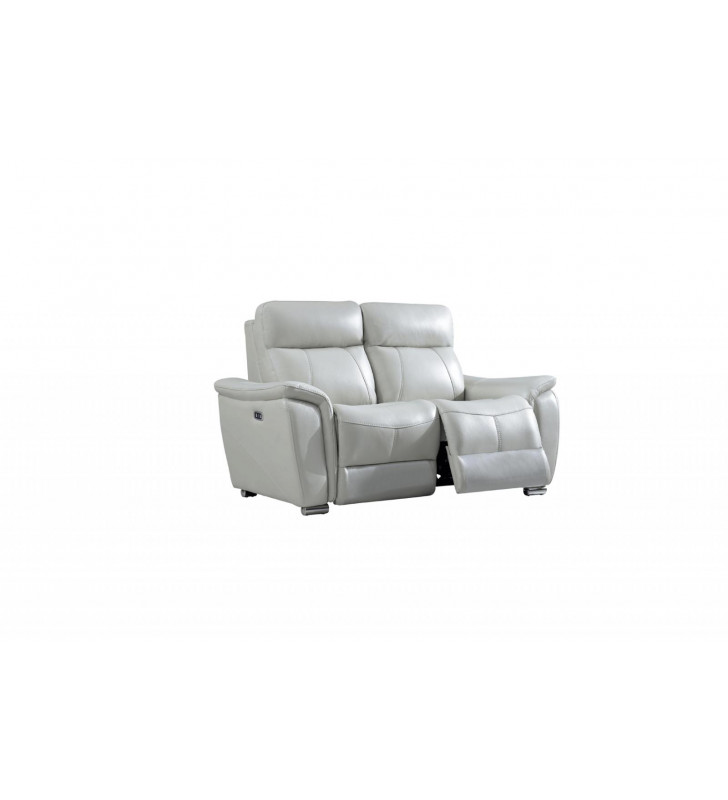Light Grey Top Grain Leather Electric Recliner Loveseat Contemporary ESF 1705