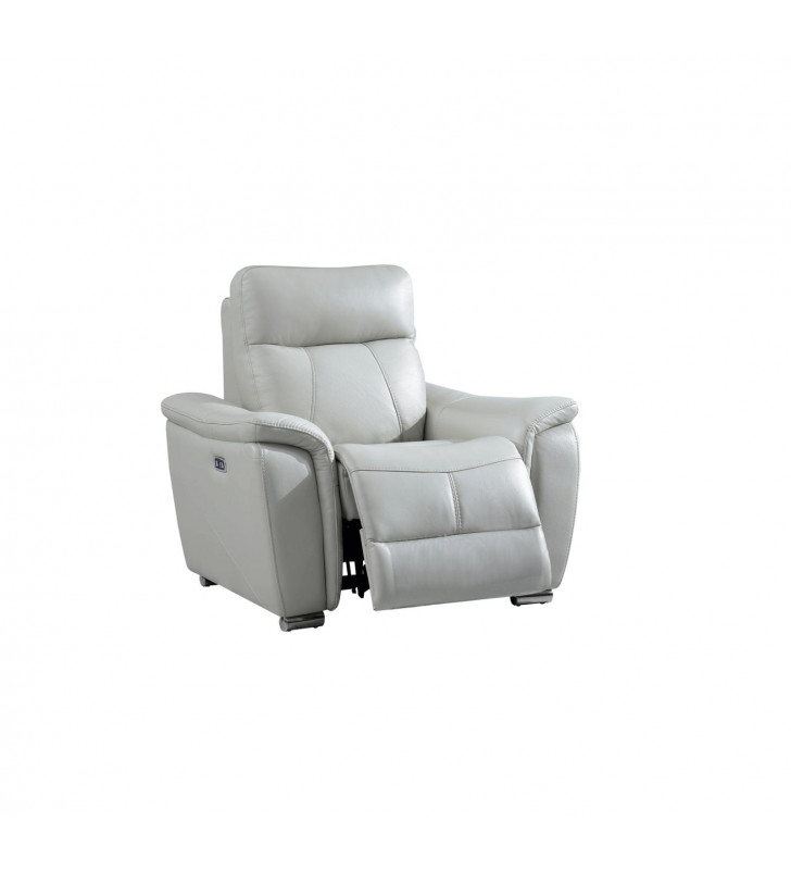 Light Grey Top Grain Leather Electric Recliner Chair Contemporary ESF 1705
