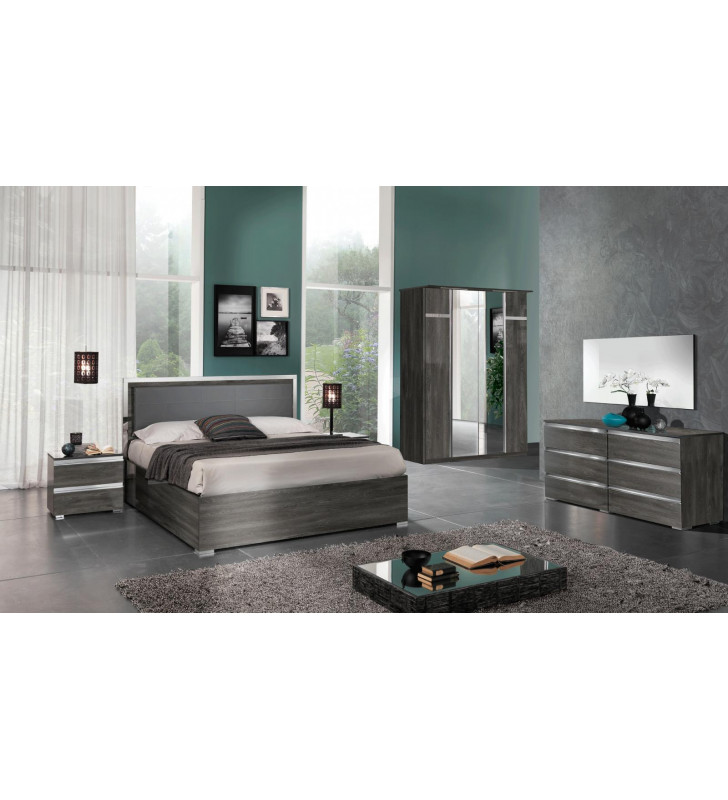 Wash Oak High Gloss Lacquer Queen Bedroom Set 5 Pcs Made in Italy ESF Oxford
