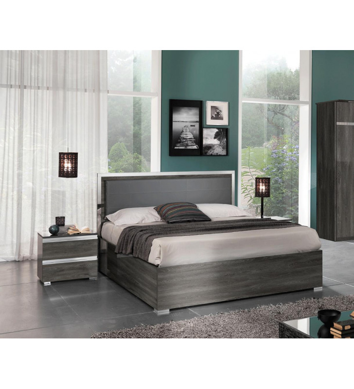 Wash Oak High Gloss Lacquer Queen Bedroom Set 3Pcs Made in Italy ESF Oxford