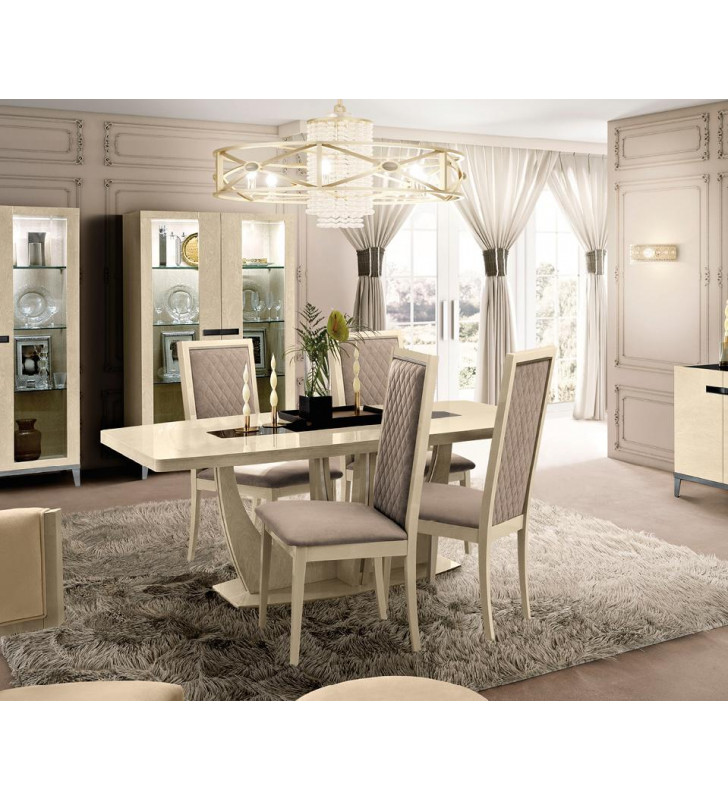 High Gloss Ivory Extendable Dining Table Set 5Pcs Modern Made in Italy ESF Ambra Day 1