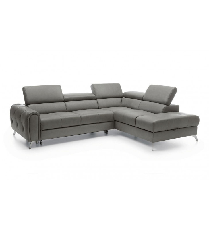 Grey Italian Genuine Leather Sectional Sofa Bed/Storage Modern Right ESF Camelia