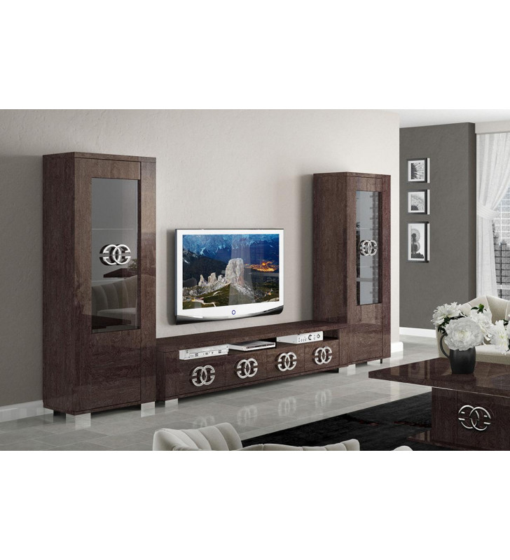 High Gloss Wenge 4-Door TV Stand Set 3Ps Contemporary Made in Italy ESF Georgia 