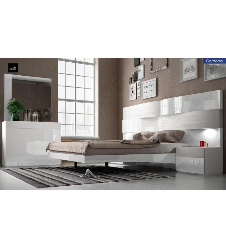 Glossy White King Bedroom Set 6Pcs w/Chest Contemporary Made in Spain ESF Cordoba