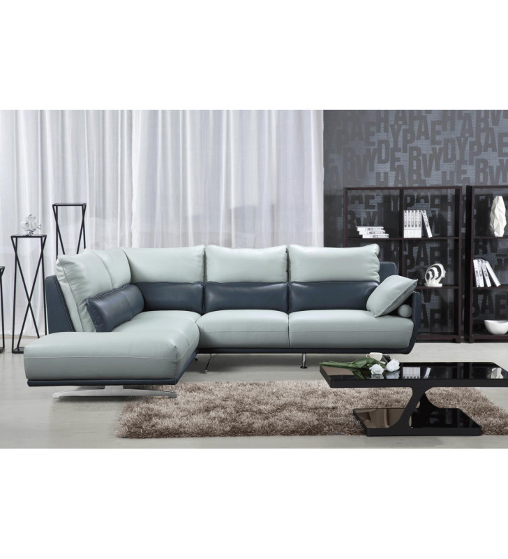 Light Grey Top-grain Leather Sectional Sofa LHC Contemporary ESF 6311