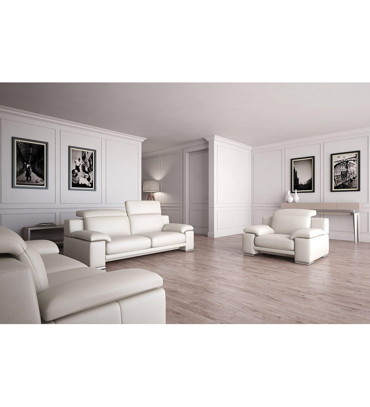 White Full Italian Leather Sofa Set 3Pcs VIG Estro Salotti Evergreen Modern