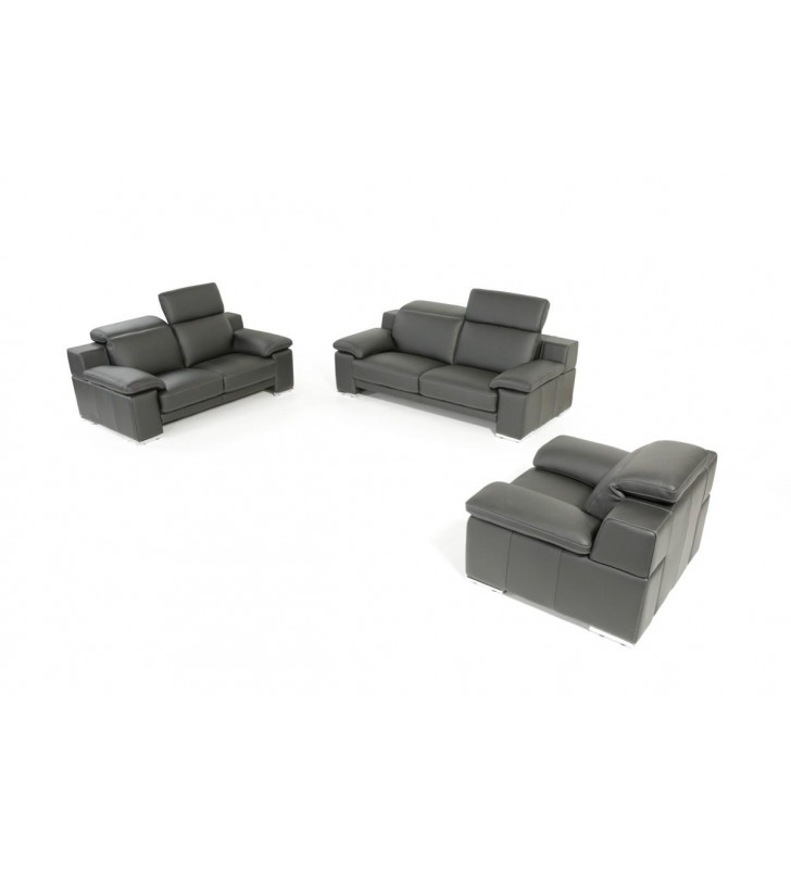 Black Full Italian Leather Sofa Set 3Pc VIG Estro Salotti Evergreen Modern
