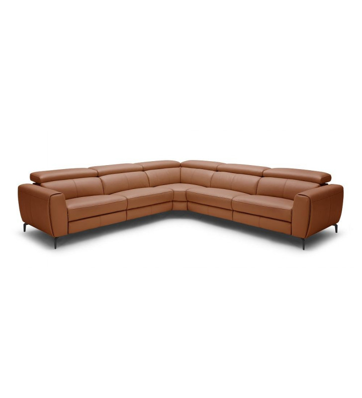 J&M Lorenzo Modern Premium Italian Leather Motion Sectional in Rust