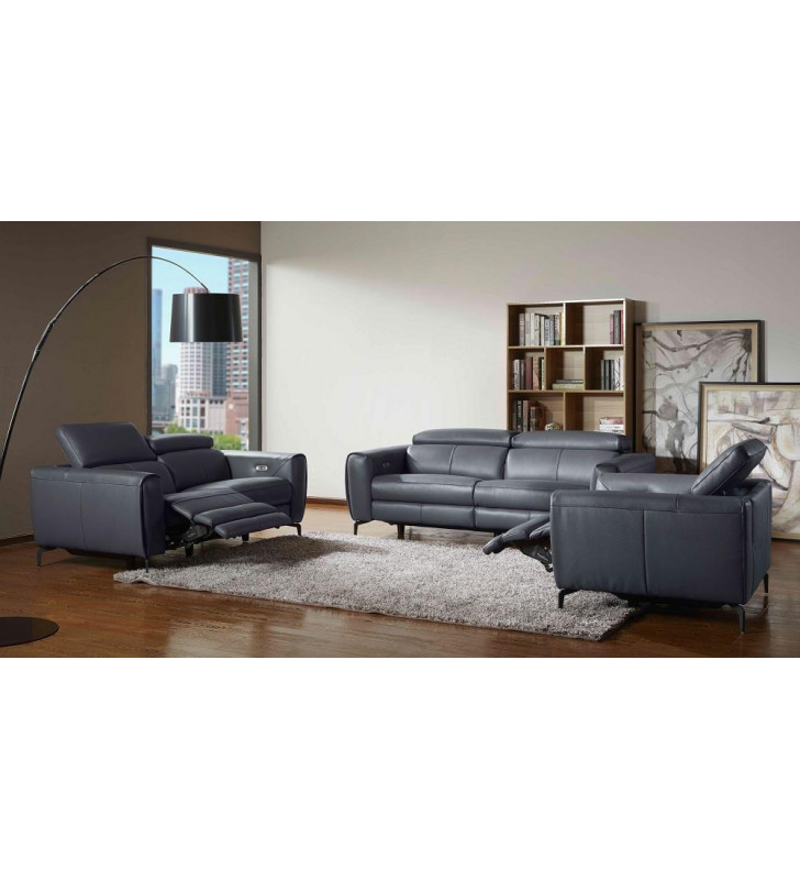 J&M Lorenzo Modern Motion Living Room Sofa Set in Blue-Grey 3Pcs