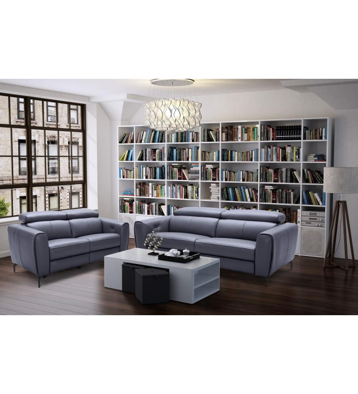 J&M Lorenzo Modern Motion Living Room Sofa Set in Blue-Grey 2Pcs