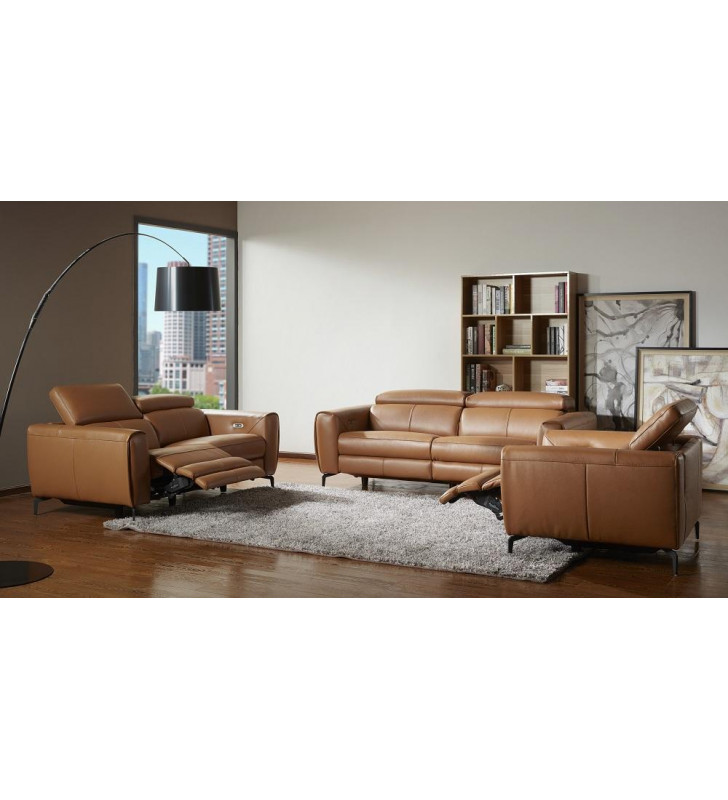 J&M Lorenzo Modern Motion Living Room Sofa Set in Caramel 3Pcs