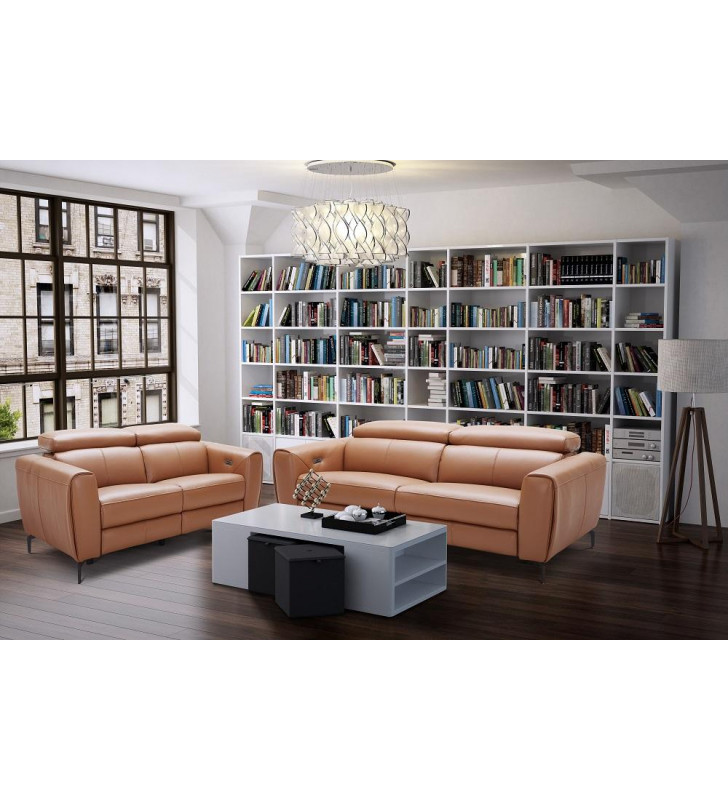 J&M Lorenzo Modern Motion Living Room Sofa Set in Caramel 2Pcs